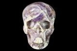 Realistic, Carved Chevron Amethyst Skull #150973-1